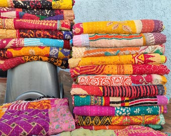 Indian Vintage Kantha Quilt Throw Handmade Reversible Patchwork Cotton Assorted Multi Patch Blanket 85x55"