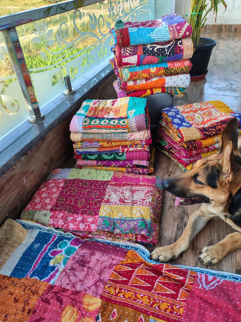 Wholesale Lot Of Indian Vintage Throw Patchwork kantha Quilt Handmade Cotton Bedspread Reversible Assorted Multicolor Blanket 85X55 Inch image 10