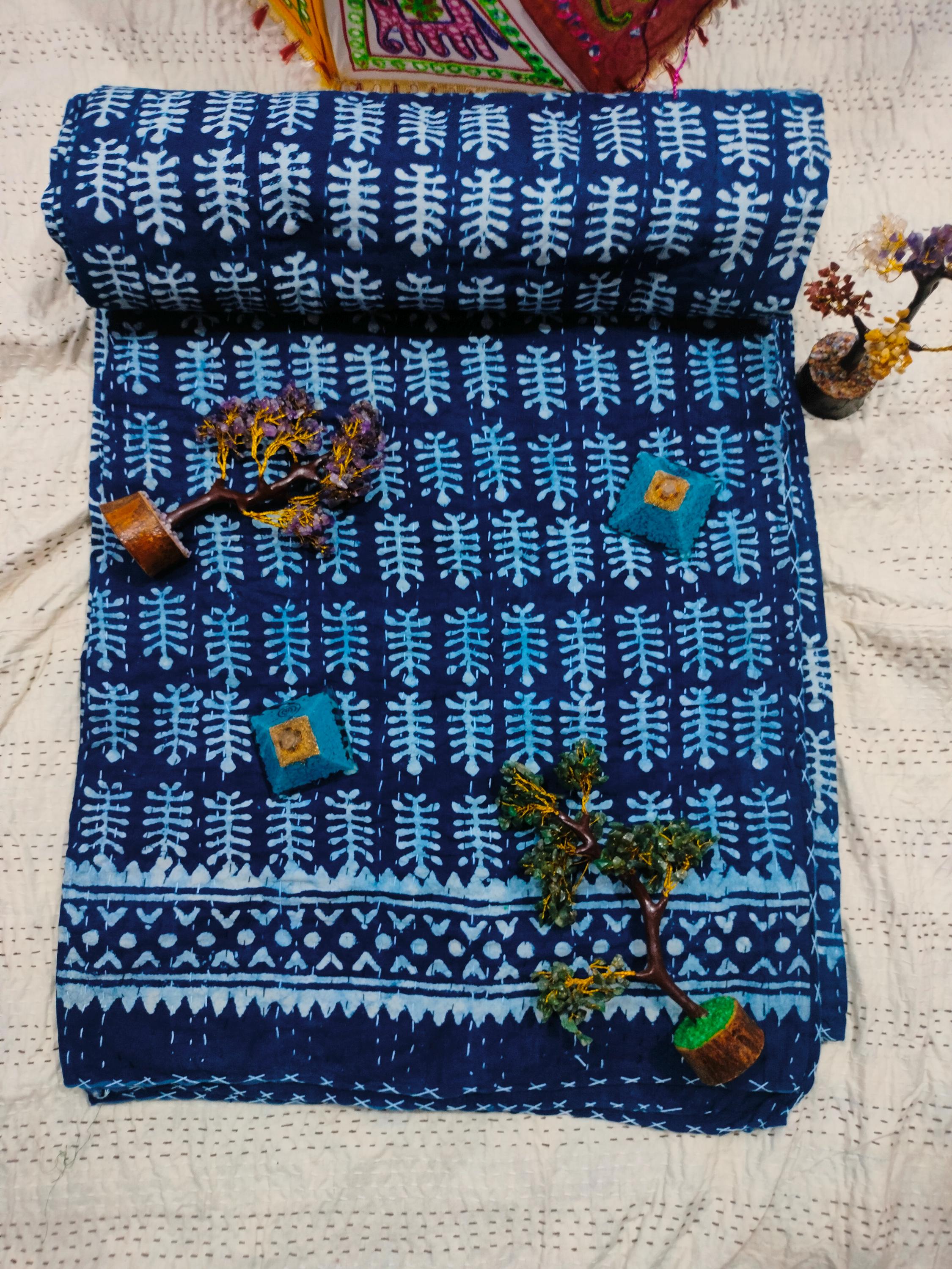 Trapunta Kantha Con Stampa A Blocchi A Mano: Biancheria Da