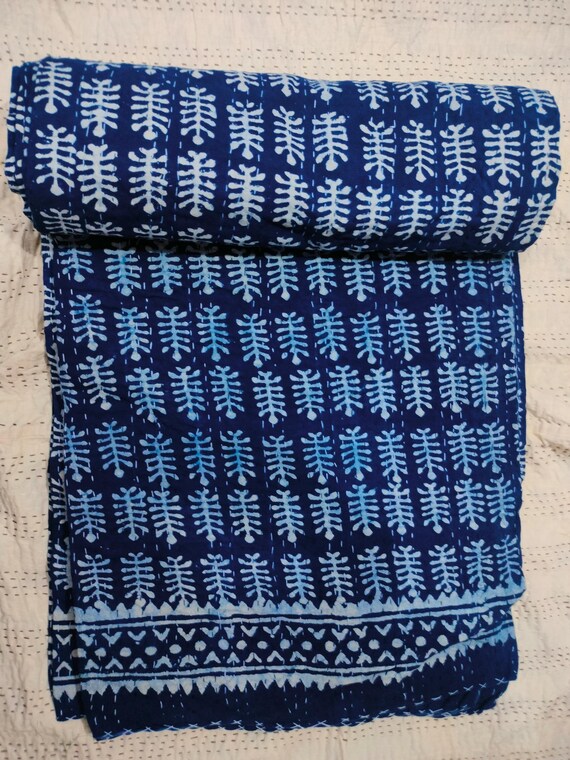 Trapunta Kantha Con Stampa A Blocchi A Mano: Biancheria Da