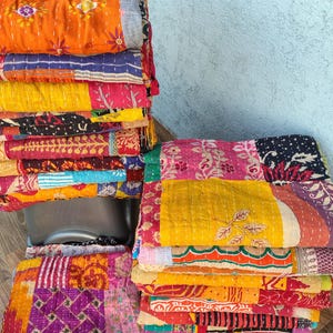 Wholesale Lot Of Indian Vintage Throw Patchwork kantha Quilt Handmade Cotton Bedspread Reversible Assorted Multicolor Blanket 85X55 Inch image 6