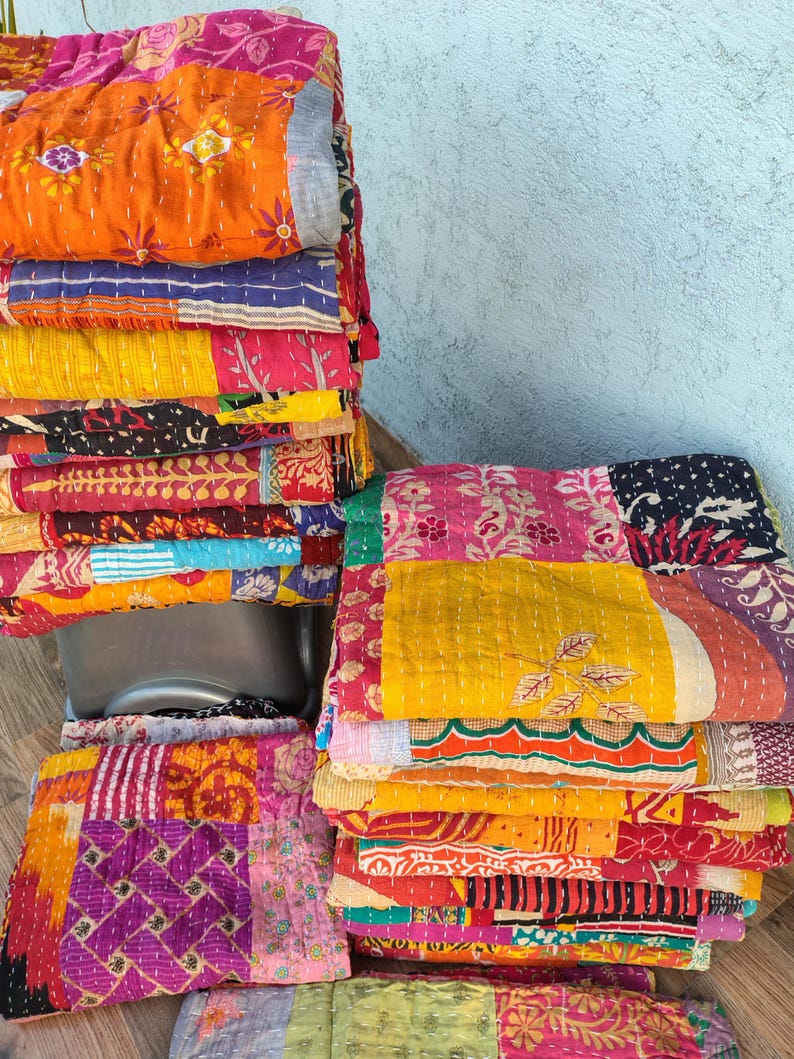 Wholesale Lot Of Indian Vintage Throw Patchwork kantha Quilt Handmade Cotton Bedspread Reversible Assorted Multicolor Blanket 85X55 Inch image 6