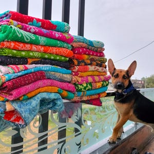 Wholesale Lot Of Indian Vintage Cotton Kantha Blanket Reversible Bedspread Cotton Assorted Multicolor Twin Size Kantha Throw 85X55 Inch