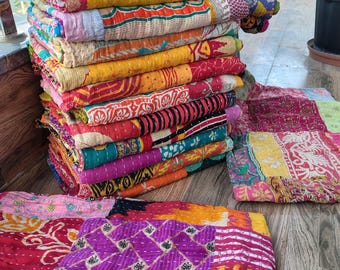 Wholesale Lot Of Indian Vintage Patchwork Kantha Quilt Reversible Handmade Cotton Throws Blankets Assorted Multicolor Kantha Throw