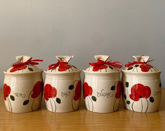 Set di contenitori da cucina Red Poppy - Barattoli in ceramica per caffè, tè, zucchero e sale