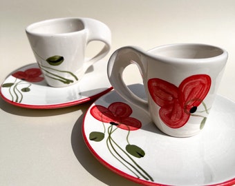Small Espresso cup with Poppy Flower /Ceramic Espresso cup / Espresso Cup and plate