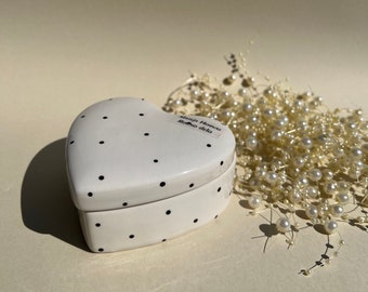 Ceramic Heart-Shaped Jewellery Box With Black spots