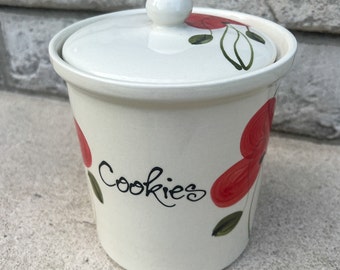 Handpainted Red Poppy Cookie Jar: Ceramic Biscuit Canister
