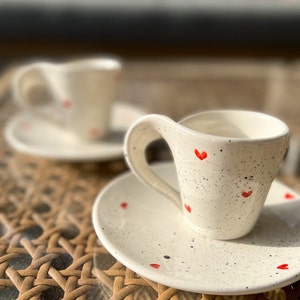 Espresso cup with hearts /Ceramic Espresso cup / Coffee cup and plate