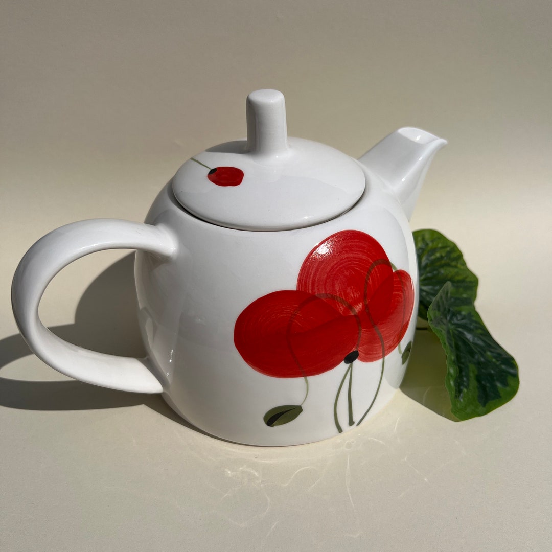 Handpainted Ceramic Teapot With Poppy Flower Etsy