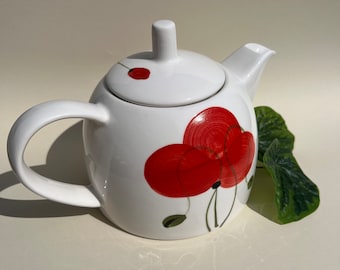Hand-painted Ceramic Teapot with Poppy Flower