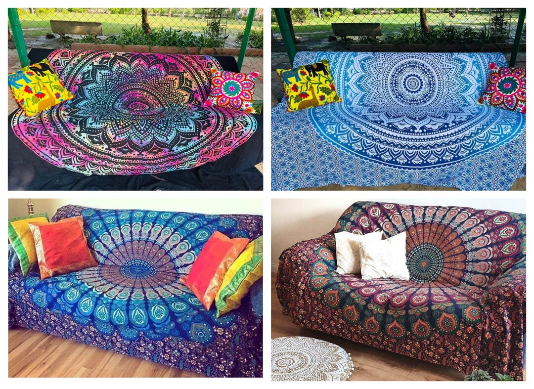 Bohemian Sofa Cover Boho Large Mandala Sofa Throw Blanket 100 Etsy