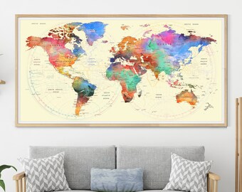 Watercolor World Map Animals Wildlife Wall Stickers Removable - Etsy