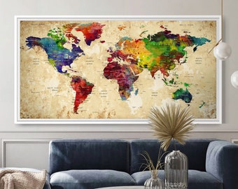 Large World Map Poster,Push Pin World Map,World Map Pushpin,World Map Art,Travel Map Poster,Travel Map, Pushpin Map Poster - 018