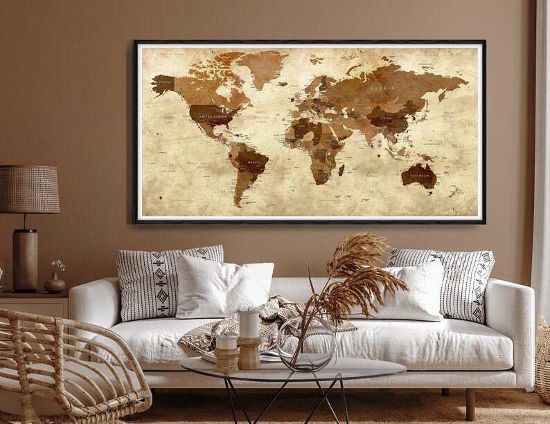 World Map Poster Wall Decor Travel Decor Pushpin Map Decor Classroom