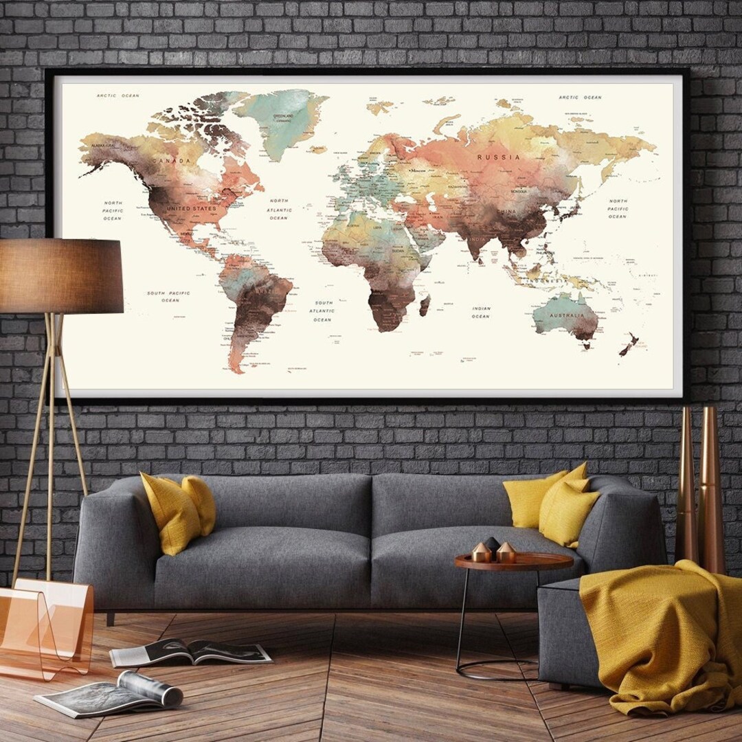 Push Pin World Map Poster Wall Hanging Gift Ideas Home Decor Bedroom