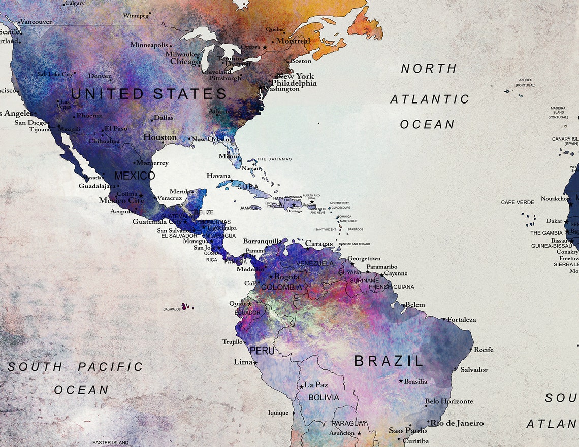 Push Pin World Map Wall Art Poster Mid Century Modern Style - Etsy