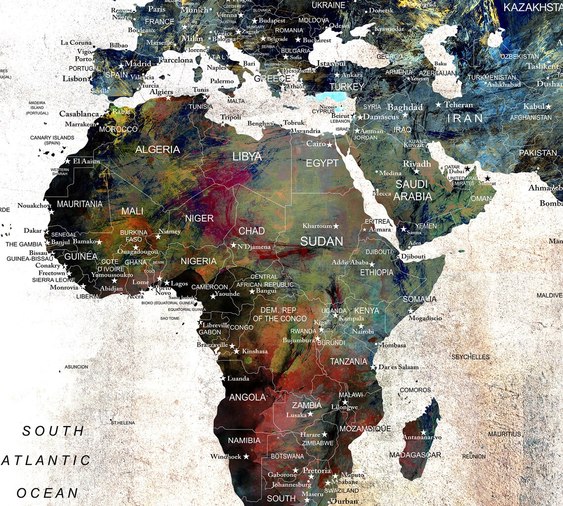 World Map Poster Wall Decor Travel Decor Homeschool Etsy