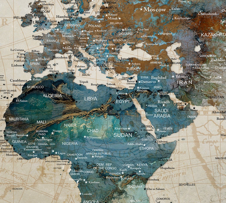 World Map Wall Art Push Pin Adventure Map Watercolor World Etsy