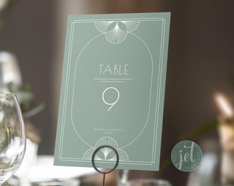 Wedding Table Number/Name card, 'Art Deco Fan' suite, Instant Download, Customisable Template, Printable, Gatsby wedding