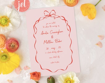 Pink and Red Coquette Bow, Invitation ONLY, Wedding Stationery Suite, Printable Digital Templates, Instant Download, Fully Editable