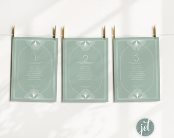 Wedding Table, Place Settings card, 'Art Deco Fan' suite, Instant Download, Customisable Template, Printable, Gatsby wedding