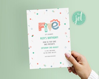 Printable Digital 5th Birthday Invitation | Cute Kids Birthday Numbers | Editable Instant Download | Unisex Childrens Invite | DIY template