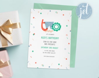 Printable Digital 2nd Birthday Invitation | Cute Kids Birthday Numbers | Editable Instant Download | Unisex Childrens Invite | DIY template