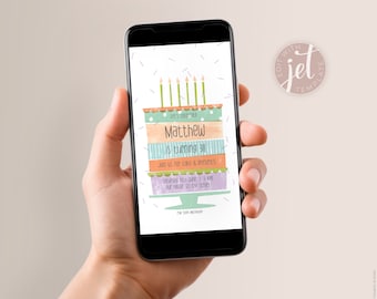 Digital Phone Invitation for Kids Birthday | Big Cake Party Invite | Editable Instant Download | Unisex Childrens Evite | DIY template