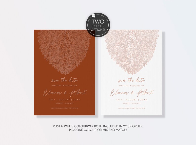 Wedding Save the Date card, Digital Evite, Fall Leaves suite, Instant Download, Customisable Template, Printable, Fall Autumn Wedding image 4