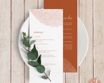 Wedding Menu and Drinks card, doublesided, Fall Leaves suite, Instant Download, Customisable Template, Printable, Fall Autumn Wedding