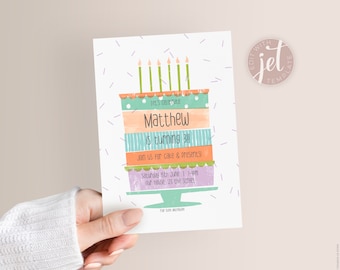 Printable Digital Invitation | Kids Birthday | Big Cake Party Invite | Editable Instant Download | Unisex Childrens Invite | DIY template