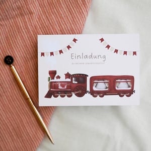 Invitación de cumpleaños con tren, cumpleañero infantil