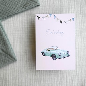 Verjaardagsuitnodiging met auto, kinderfeestje