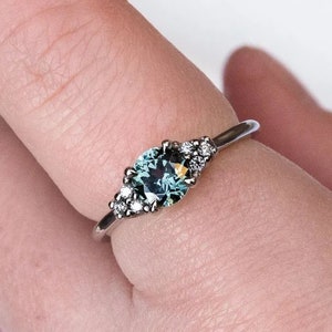 Teal sapphire Ring Bridal Wedding Ring Teal sapphire Engagement Ring Unique Women Vintage Ring 925 Sterling Silver Personalized Gift For Her