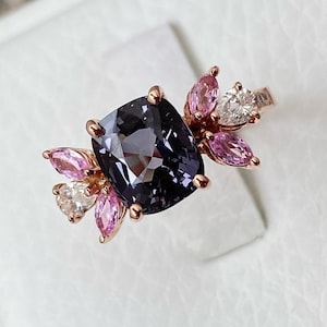 Grey Spinel Ring: 925 Sterling Silver, American Diamond Accents