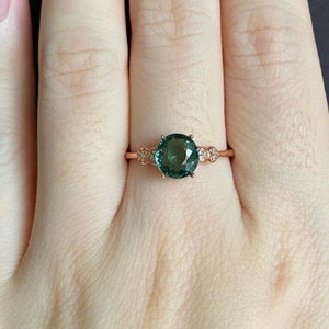 Round Cut Green Tourmaline Ring Unique Design Engagement Ring 925 Sterling Silver personalized Gift for her Bridal Wedding Ring Women Ring