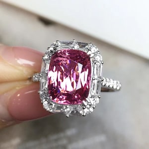Pink Spinel Engagement Ring: Vintage Style, American Diamond Accents