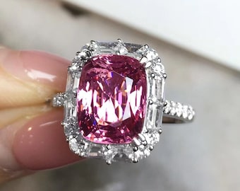 Pink Spinel Engagement Ring: Vintage Style, American Diamond Accents