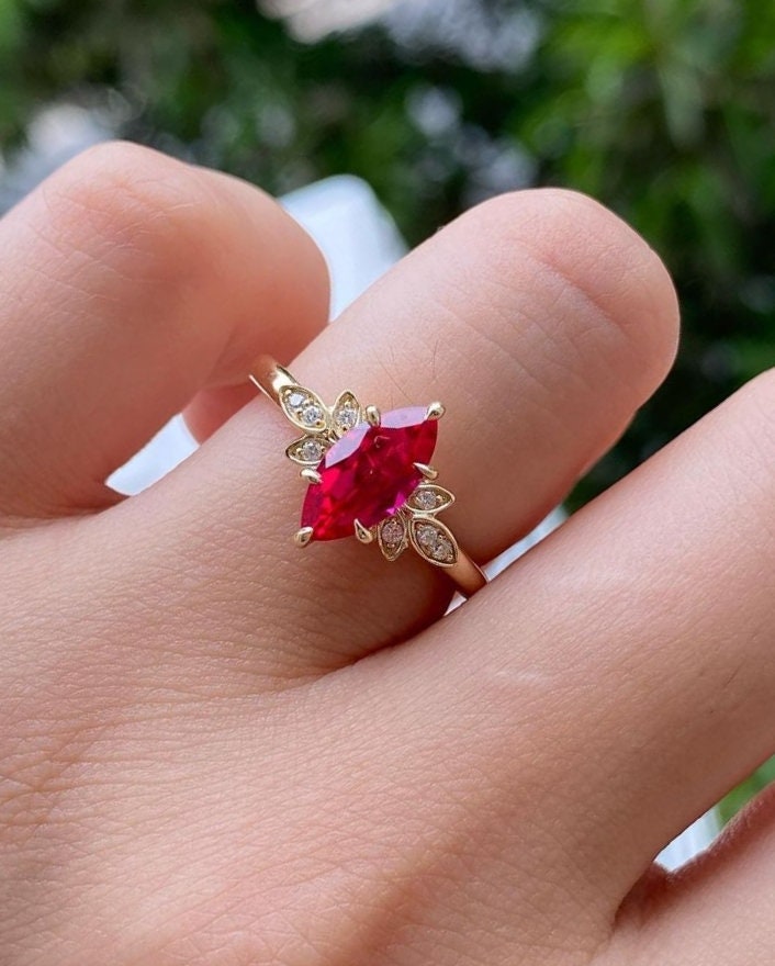 Pink Spinel Marquise Ring: Diamond Accent Engagement Ring - Etsy