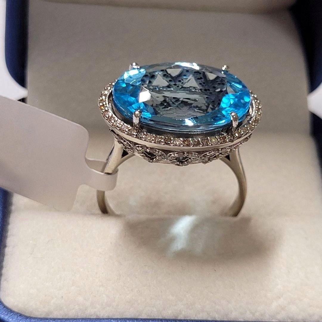 Oval Blue Topaz Ring: Sterling Silver Cocktail Ring - Etsy