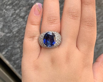 Oval Blauer Saphir Ring: Sterling Silber Solitär Verlobungsring