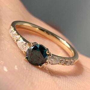 Teal Sapphire Engagement Ring: Vintage 925 Sterling Silver Bridal Ring