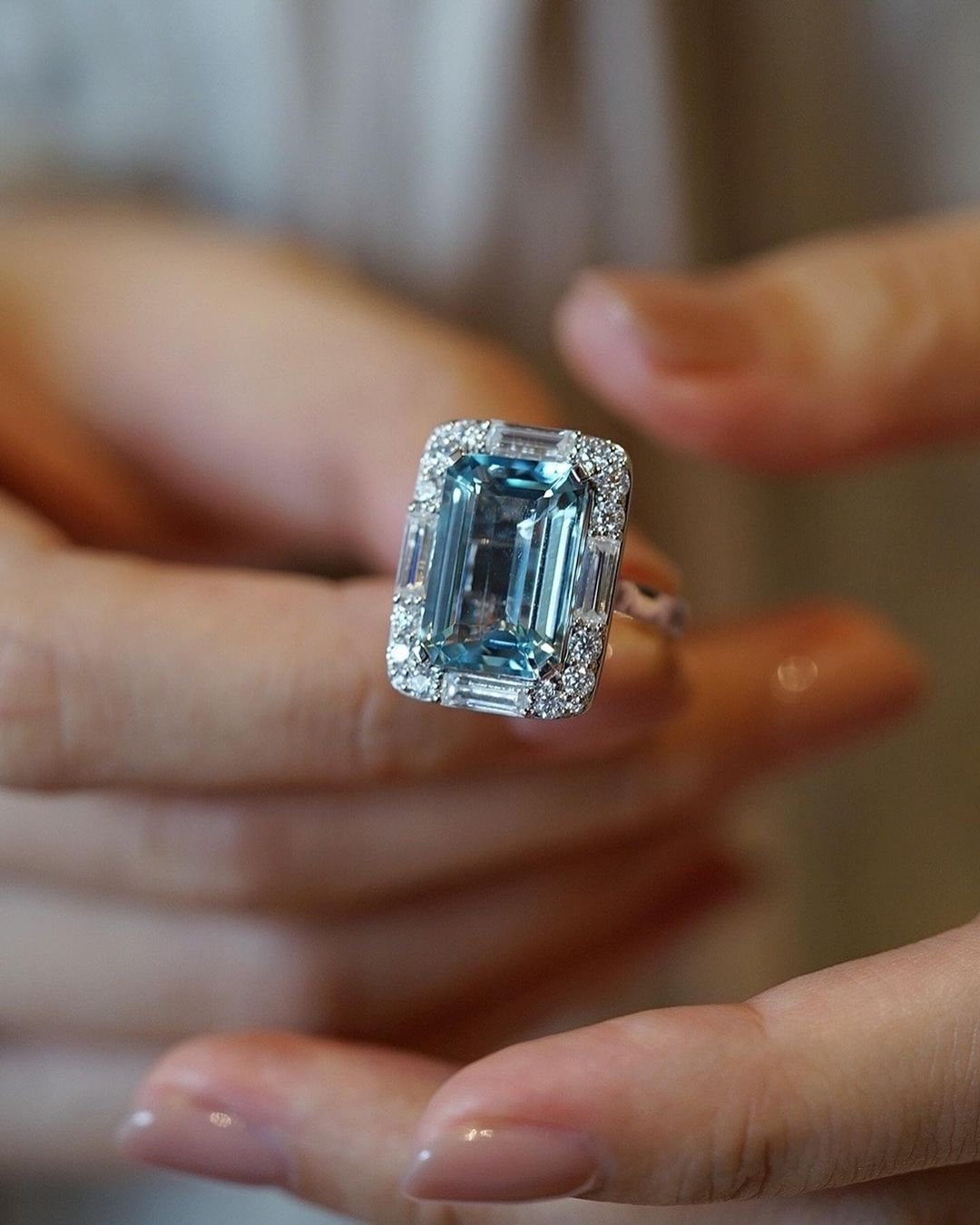 Emerald Cut Aquamarine Ring: 925 Sterling Silver Bridal Jewelry