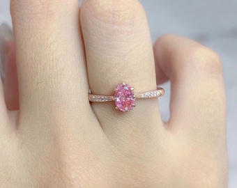 Pink Oval Moissanite Ring: Vintage Bridal Engagement Ring