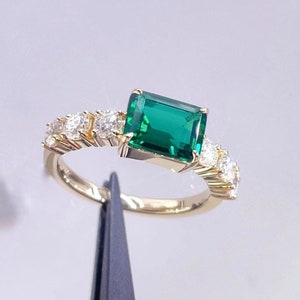 Green Tourmaline Octagon Ring: Bridal Engagement Ring with American Diamonds