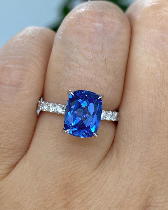 Blue Sapphire Solitaire Ring: 925 Sterling Silver Engagement Ring