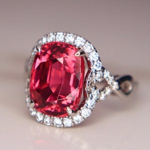 Rosa Turmalin Cocktailring: 925 Sterling Silber, American Diamond Halo