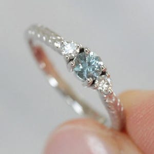 Aquamarijn verlovingsring: 925 sterlingzilver, Amerikaanse diamantaccenten
