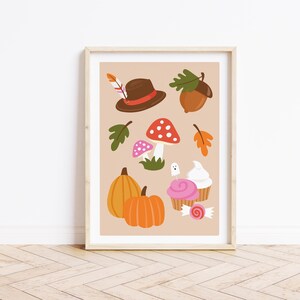 Herbstkunst zum Ausdrucken für Kinderzimmer, Spielzimmer oder Kinderzimmer. Mix & Match saisonale Kunstdrucke. Wanddekor für das Klassenzimmer oder die Schule